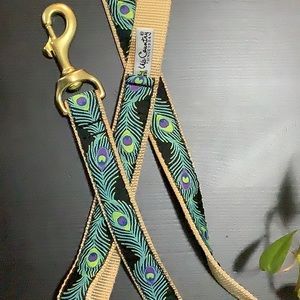 Peacock feather design dog leash and collar
